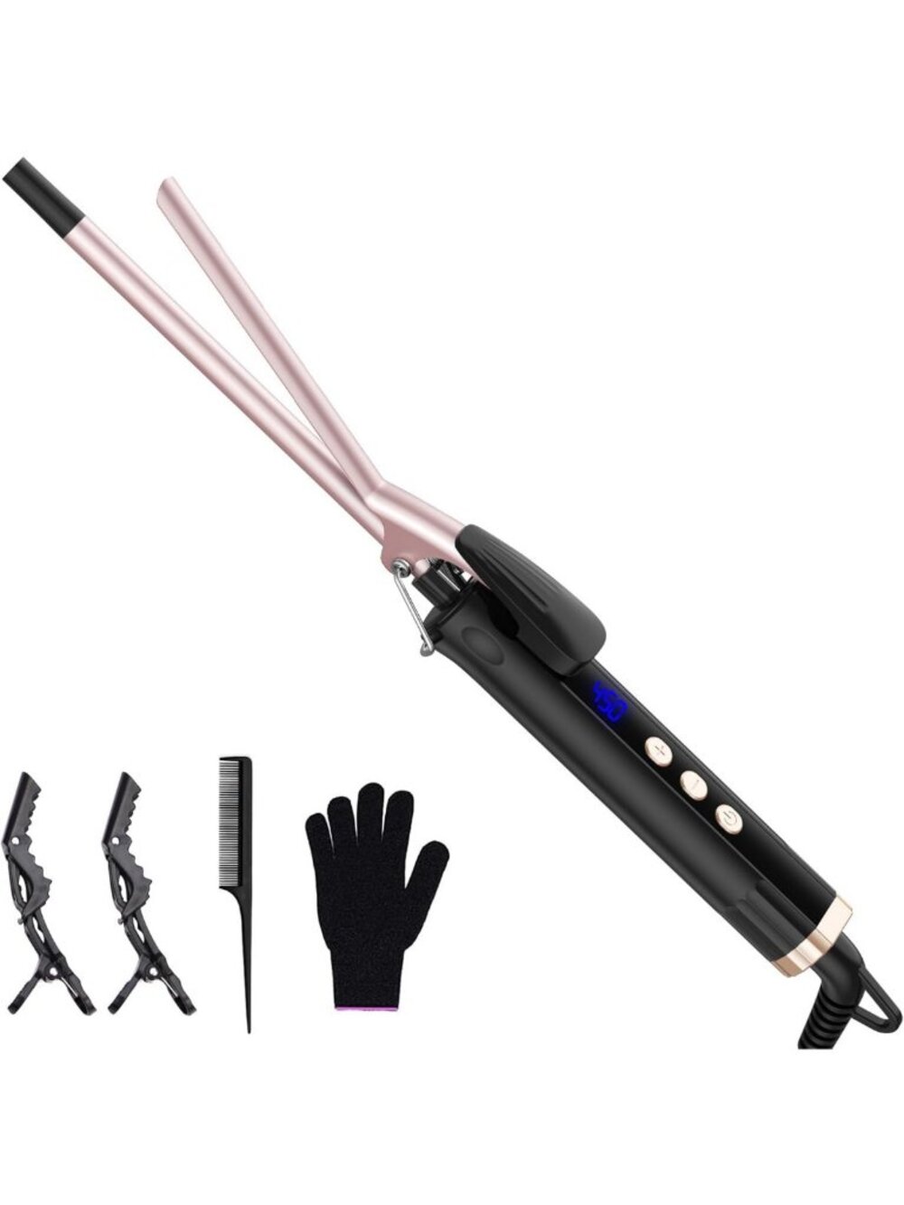 3/8 Inch Curling Iron - Small Ceramic Wand for Short & Long Hair, Adjustable